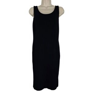 ST JOHN BASICS Black Santana Knit Tank Dress Size 10 Made in USA Midi Sleeveless